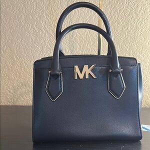 Michael Kors Navy Mini Satchel with Gold Accents